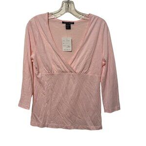 NWT Boston Proper Pink 3/4 Sleeve Wrap-Style Top M Pima Cotton & Modal Blend #F-